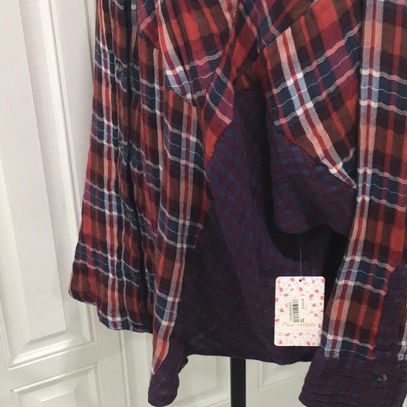 Free People Plaid Oversized Button Down Shirt - Size L - Picture 7 of 16